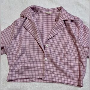 Pink Plaid Button-Up Cropped Shirt